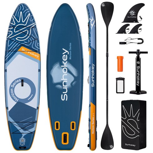 SUNHOKEY 공기주입식 패들보드 SUP 서핑보드 대형 풀세트 335cm, 파란색