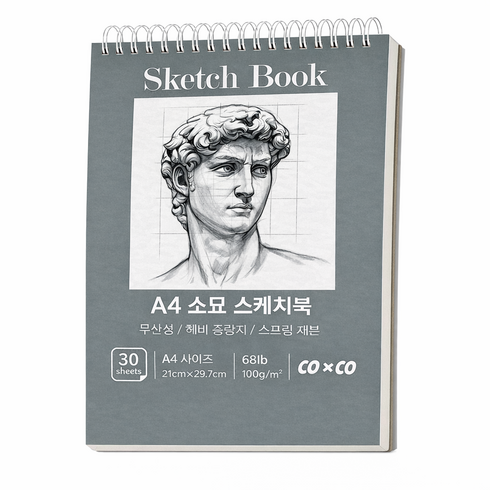 COXCO 스케치북 크로키북 드로잉북 연습용 연필 소묘용 두꺼운 종이 석고상 패턴, A4, 1개, 30매