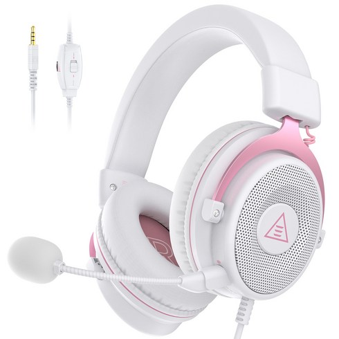 EKSA E900 게이밍 헤드셋 탈착식 노이즈캔슬링 마이크 ps4/ps5/xbox 호환, 핑크색 3.5mm 연결선, 3.5mm 연결선