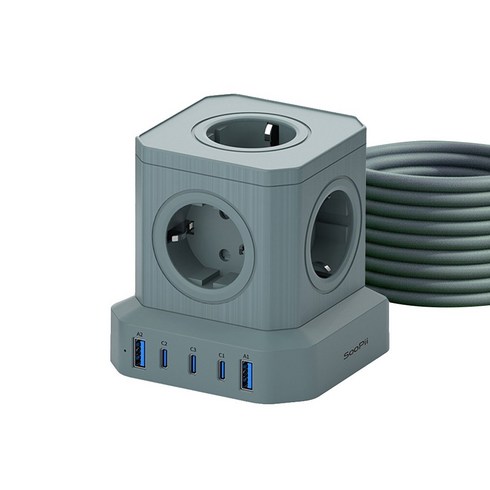 수피 65W 노트북 초고속 고용량 밀리터리 캠핑 큐브 USB 멀티탭 5구, 5m, 카키, 1개