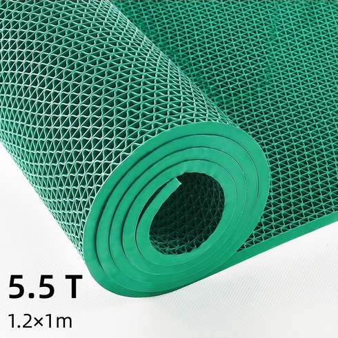 Fowod 방수고무매트 미끄럼방지 우천 야외 PVC 바닥 깔개 패드 현관매트 미끄럼방지 수영장 롤매트, 1개, 녹색5.5t
