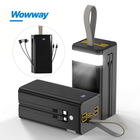 WOWWAY 대용량 보조배터리 50000mAh 고속충전 PD+QC3.0 일체형 휴대용 전원 여행용 캠핑용 파워뱅크, 블랙