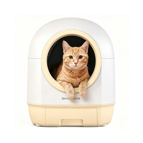 [ 삼성전자 스마트 싱스 Samsung SmartThings 스마트홈 연동형] 전자동 스마트 고양이 화장실 다중 안전장치 탑재 와이파이 연동 자동 배변 정리 변기, 1개, 화이트 + 옐로우