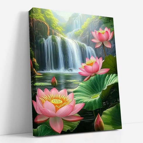 뉴타임즈 3D 보석십자수 벽화 50X40cm DIY 키트 캔버스형 액자 홈 인테리어 특별한 선물 모자이크 십자수 모자이크 보석, 1세트, 연못 속의 연꽃 00046