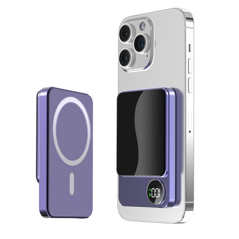 대용량 15W무선충전 PD22.5W QC3.0 맥세이프 호환 맥세이프보조배터리 10000mAh, 퍼플, 009
