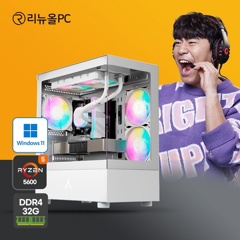 리뉴올PC 게이밍 사무용 컴퓨터 본체 배그 롤 오버워치 로블록스 팰월드 몬스터헌터 검은신화오공 디자인용 데스크탑 윈도우11 정품 탑재, WIN11 Home, 1000GB, 32GB, 지포스 RTX 2060, 06) R5 5600