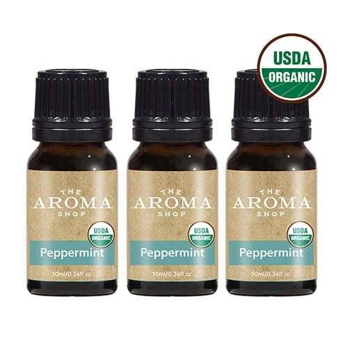 더아로마샵 USDA 유기농 에센셜오일 디퓨저 아로마테라피 숙면 힐링, 3개, 10ml, 페퍼민트 유기농 에센셜오일