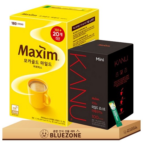 맥심 모카골드 마일드 180티+카누 미니 마일드 로스트 아메리카노100티, 900mg, 1개, 100개입