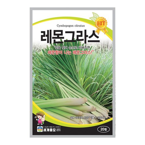 세계종묘 레몬그라스 20립 일반종 레몬향 식용꽃 허브 꽃씨 씨앗 종자 세계, 1개