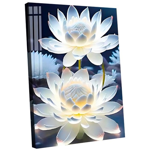 votgl 보석십자수 캔버스형 DIY 액자형 풍경 인물 꽃식물50x40cm, 021연꽃, 1개