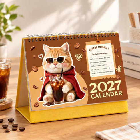 2027귀여운 고양이 캘린더 한국 달력 탁상용 데스크달력 데스크캘린더 만년달력(책상 위에 놓고 일정 관리하기 좋음), 1개, B