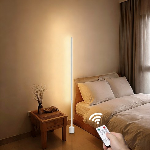 차이첸 무선리모컨 LED 플로어 장스탠드 조명 3색모드 밝기조절 침실 거실 무드등, 화이트