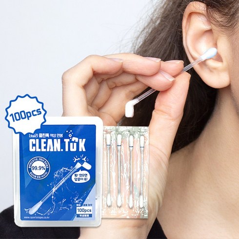 데일리 클린톡 액상 면봉 100pcs 개별포장 더 넉넉하게 합리적인 대용량 귀청소 귀청결제, 1개, 100개입