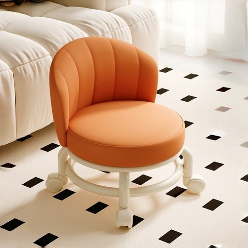 WHH 바퀴 등받이 가죽 스툴 의자, 오렌지, 1개