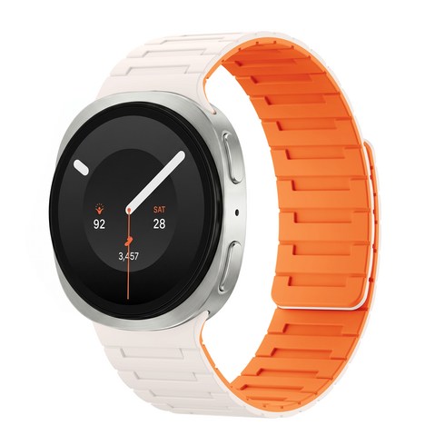 갤럭시워치 9/8/8 클래식 호환 스포츠 마그네틱 실리콘 스트랩 밴드 40mm 44mm 46mm, 스타라이트/오렌지, 1개