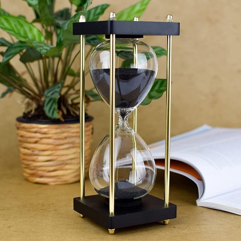 모던 철제 60분 모래시계 높이 25cm 거실 책상 인테리어 소품, 흑금