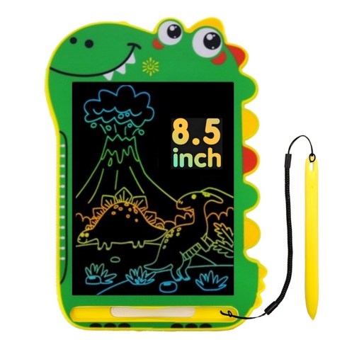 어나더토이 공룡 LCD 컬러 유아 드로잉 패드 8.5인치 (22cm) 전자칠판 끈드로잉패드 낙서장 펜 분실방지 줄 포함, 그린, 1개