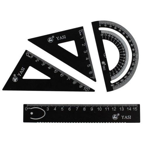 삼각자 각도기 15cm자 4종 Set, 1세트, 블랙