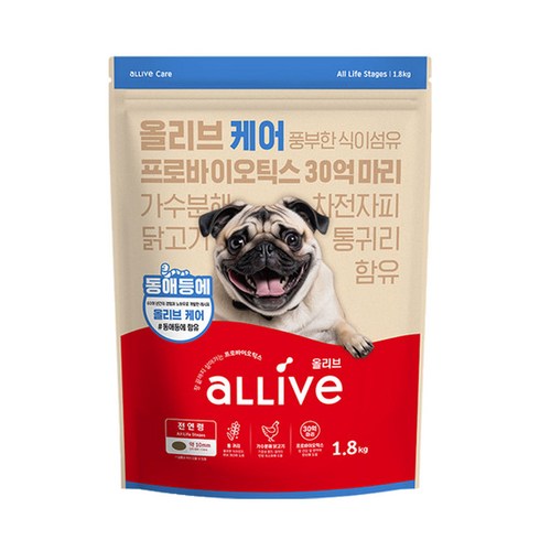 대주펫푸드 강아지 올리브 기능성 사료, 장건강/유산균, 1.8kg, 1개