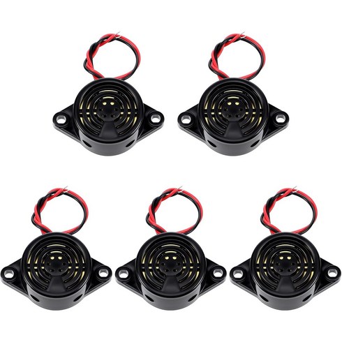 5개 DC 3-24V 100dB 액티브 압전 부저 2선 연속음 경보기 블랙 전자 벨 소리 알람 센서