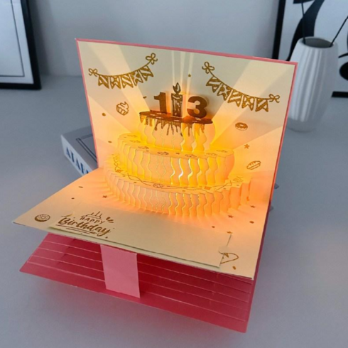 일상채움 반전 용돈 생일 멜로디 LED 조명 카드, 1개, 핑크