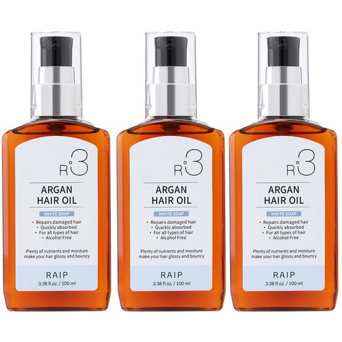 라입 R3 아르간 헤어 오일 화이트솝, 100ml, 3개