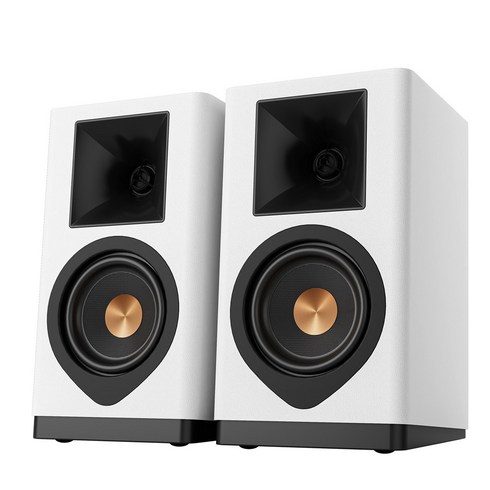 RESONO 블루투스 스피커 TV PC 겸용 100W 고출력 HDMI ARC 지원 액티브 북쉘프 스피커 USB DAC 옵티컬 리모컨 포함 H420, 화이트 코퍼