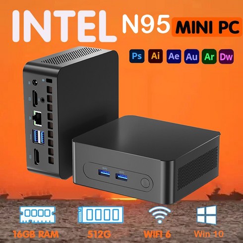 미니PC 고사양 UHD Intel N95 16/512 데스크탑 미니피씨 사무용 컴퓨터 미니pc 한국어 지원 가능 윈도우10, Intel® UHD Graphics, WIN10, 512GB, 16GB, 검은색