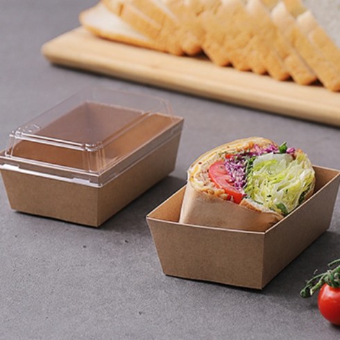 패키지리퍼블릭 크라프트 샌드위치 용기 1호 용기 + 뚜껑 세트, 100개입, 1세트