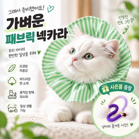 [speedmong] 목편한 초경량 시야 확보 반려동물 편안한 넥카라 고양이 강아지 깔대기 중성화, 민트그린, 1세트