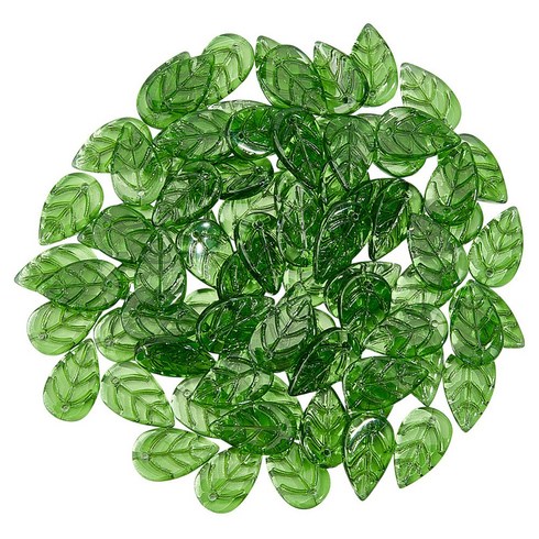 120개 유리 펜던트 나뭇잎 모양 참 장식 녹색 크기:17x10x4mm 구멍 크기:1mm, 초록색