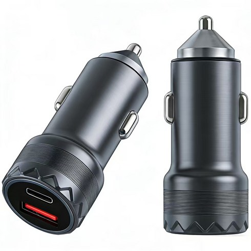 BuddhiGear 금속 원통형 듀얼포트 차량용 초고속 충전기 PD30W+QC3.0 시거잭 어댑터 얼음색 서클 라이트 차량충전기, 검정색, 2L4