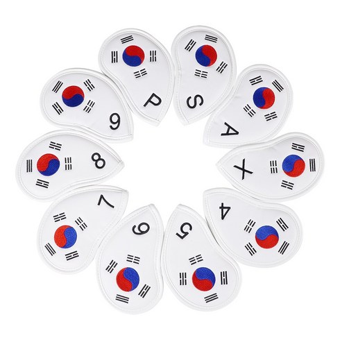 Gtang 골프 국가대표 태극기 아이언 헤드 커버 10개 세트, White, 1세트