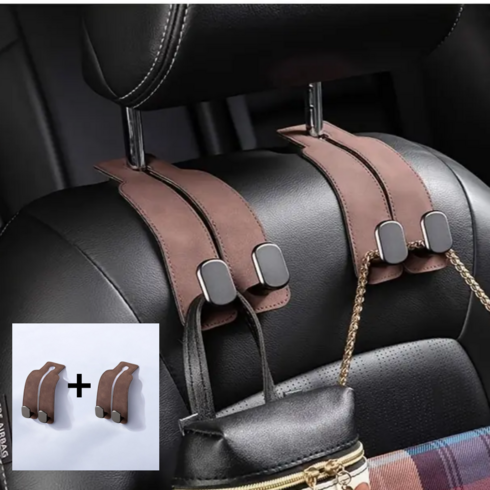 1+1 스웨이드극세사 차량용가방걸이 옷걸이 헤드레스트후크 뒷좌석핸드폰거치대, 브라운, 2개