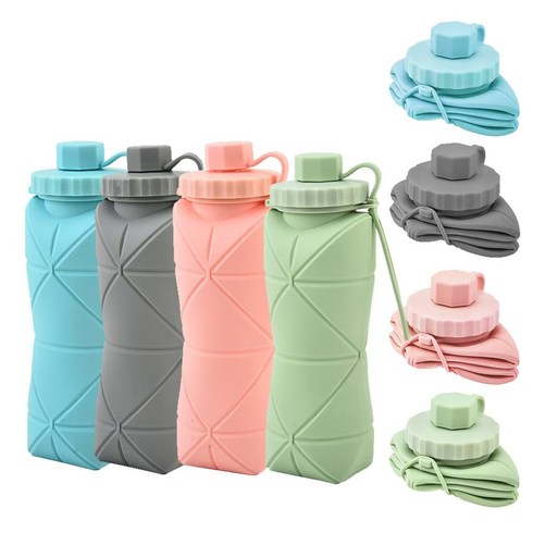 다온리브 휴대용 접이식 실리콘 야외 운동 스포츠 물병, 1개, 600ml, 그린