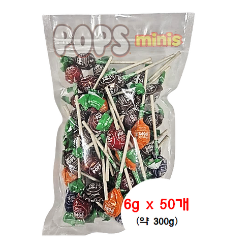 투시팝스 미니스 막대사탕 5가지맛 믹스 소분포장, 6g, 50개