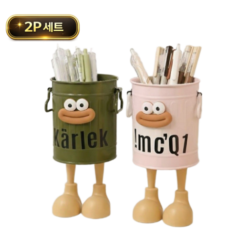 토브몰 발달린 캐릭터 펜꽂이 2P 세트 책상정리 연필꽂이 데스크 정리함 2p, 1세트, 그린+핑크