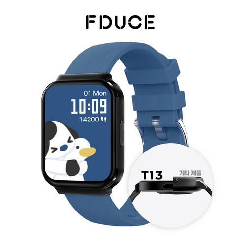 FDUCE 초슬림 통화가능 스마트워치 T13 운동 워치 한글판 웨어러블 GPS 1.75인치 t13, 블루투스, 4.445cm, fduce T13 블루