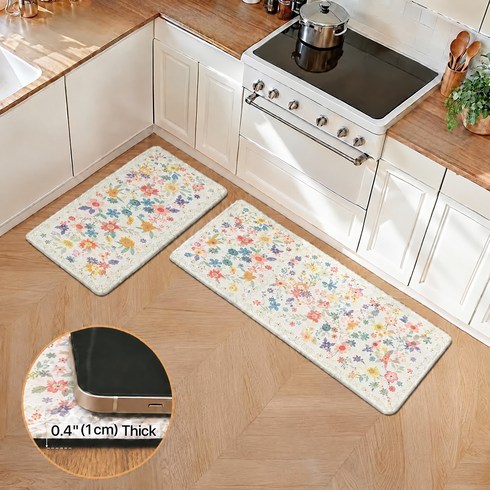 VANLYTPET 주방 발매트 PVC 두꺼운 푹신한 대형 방수 미끄럼방지 세트, 1세트, KR9779 흰색