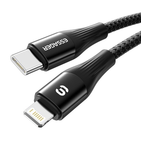 Essager PD 29W C-L 3A 고속 충전 데이터 케이블 480Mbps 2m 블랙 1개