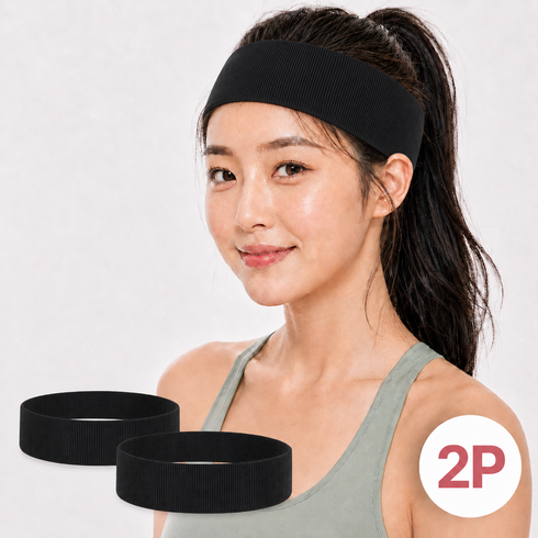 룬앤솔 러닝 헤어밴드 스포츠 흘러내리지 않는, 1세트, 블랙