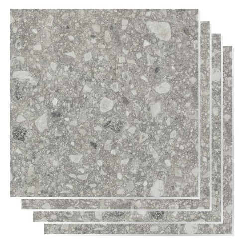 현대시트 접착식 정사각 PVC 바닥타일 두꺼운 3mm 데코타일 30X30cm 한국산, 4개, 그레이 테라죠 무광 (HDJ-013)