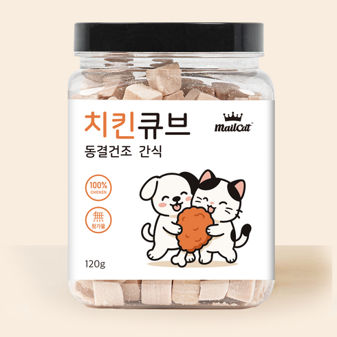 메일켓 반려동물 큐브 동결건조 간편수납 오리지널 간식, 1개, 120g, 치킨
