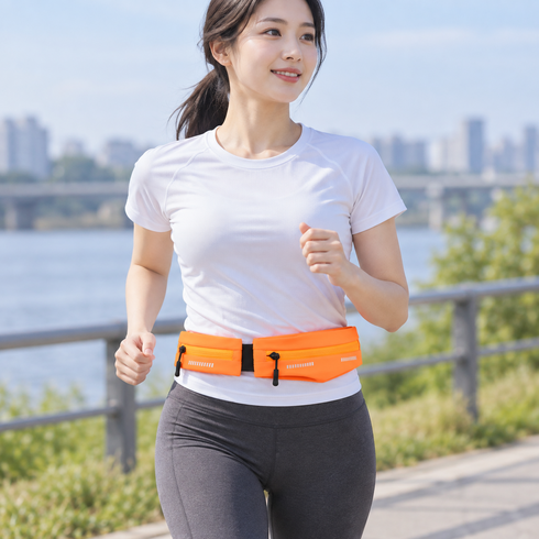 더블포켓 러닝 벨트 런닝 휴대폰 밴드 러닝벨트 여성 힙색, 1개, 딥오렌지