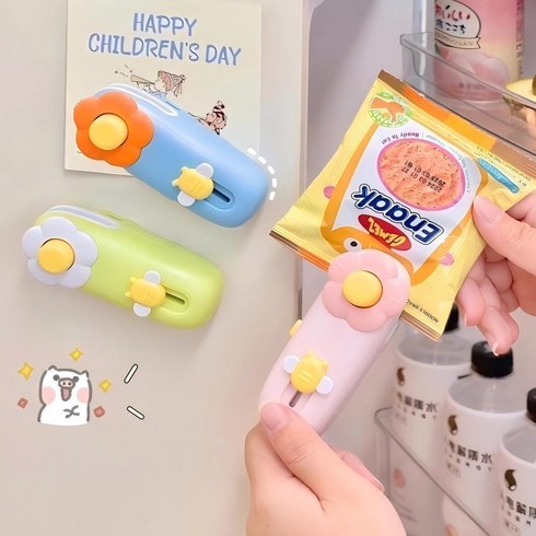 혼반홈 실링기 커팅기 밀봉기 냉장고 자석 비닐 봉지 충전식 가정용 2IN1실링+커팅 2개, 핑크 + 그린, 1세트