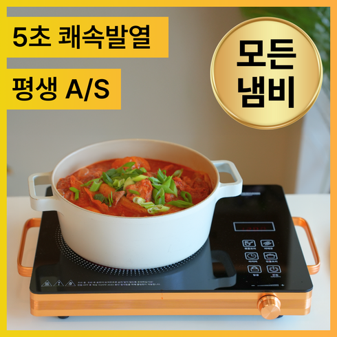고화력 에코 하이라이트 전기레인지 1구 가정용 캠핑용 휴대용 세라믹 전기버너, 프리스탠딩, 루니엘 세라믹 블랙