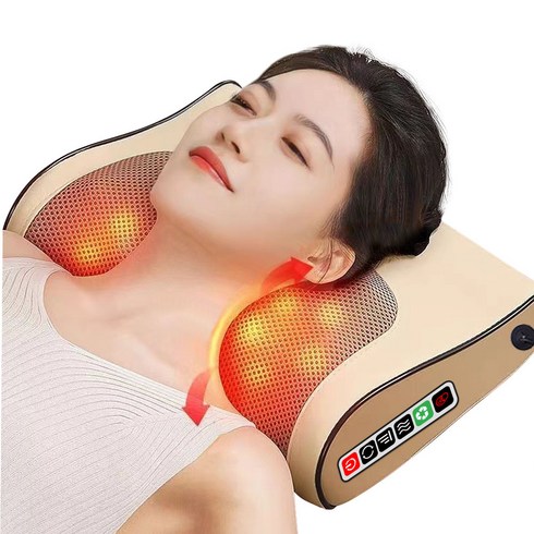 목 어깨 베개마사지기 안마베개 안마기 다기능 마사지기 온열 주무름 기능 6개 조작 버튼, 골드