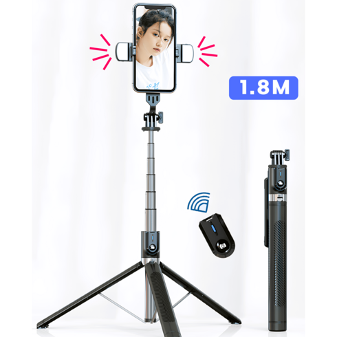 니즈램프 블루투스 삼각대 스마트폰 셀카봉, 1개, 블랙, P100D-2
