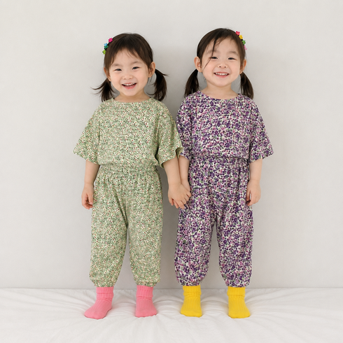 아이스토리키즈 레트로 플라워 9부 상하세트 여아 유아 아동 여름 상하복