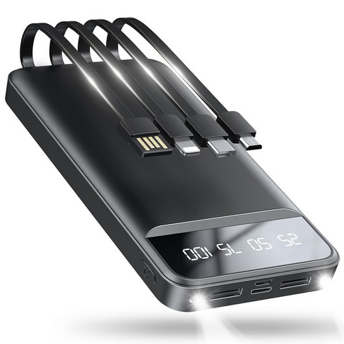 LifeSync 대용량 보조배터리 20000mAh 멀티단자 여행용 휴대용 LED조명 충전기, 블랙, SD38